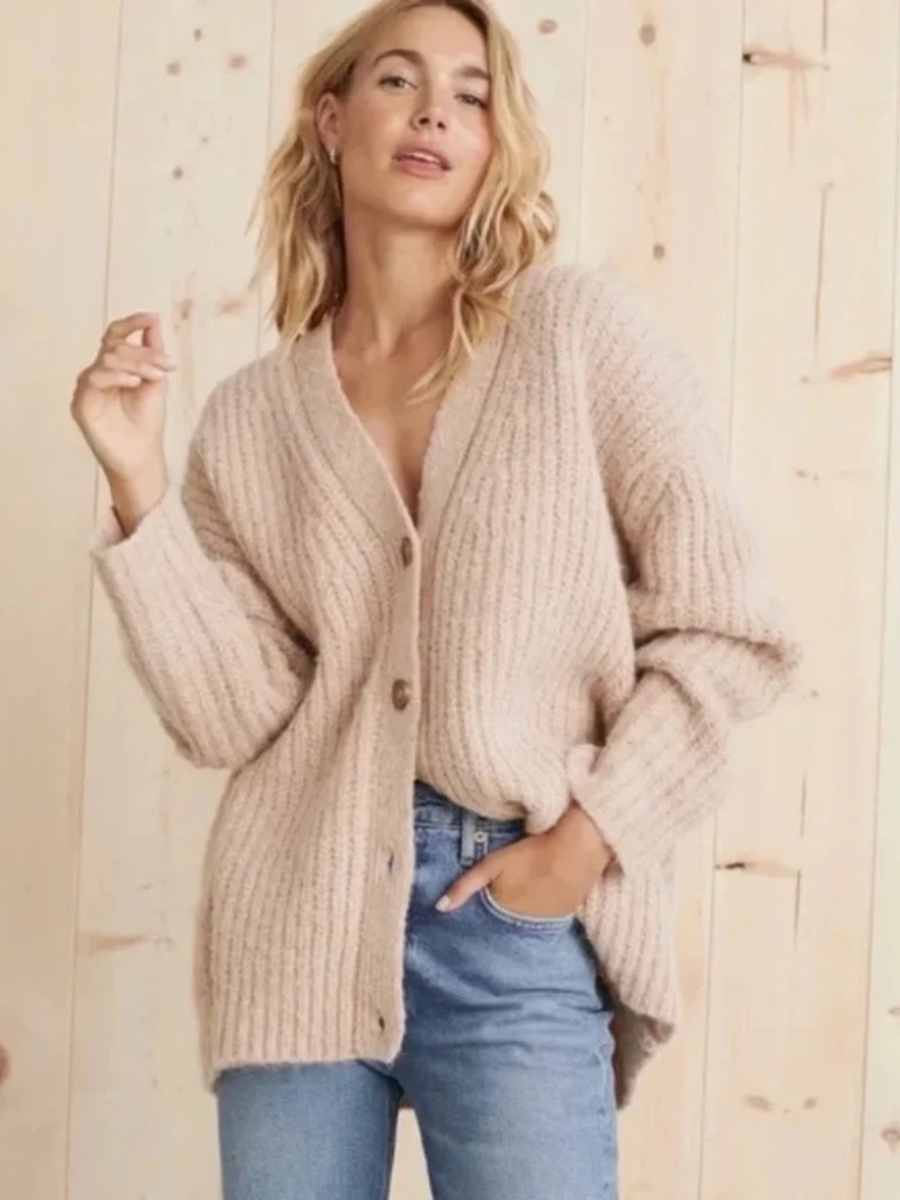 Jenni Kayne Alpaca Blend Cocoon Beige Knit Cardigan Size XXS (runs big)